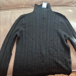 Black Cable Knit Turtleneck Sweater